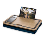 Front view of lap desk with iPad mounted on the media slot.