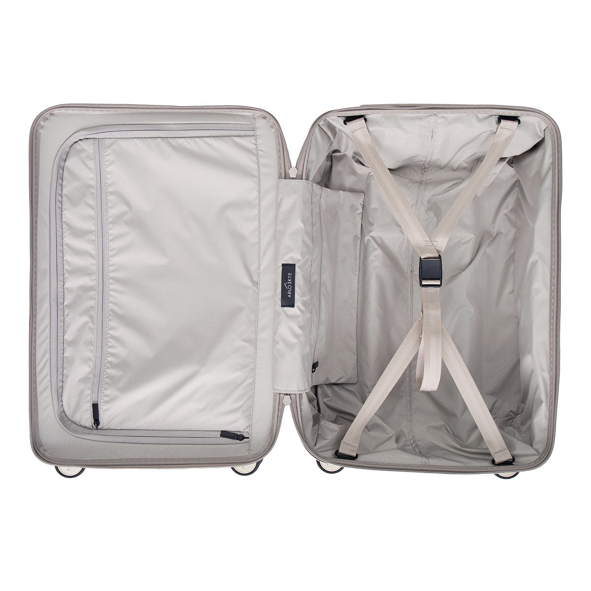zipper carry-on max with front pocket in champagne color - interior view