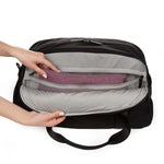 weekender in black - mesh pocket interior view.
